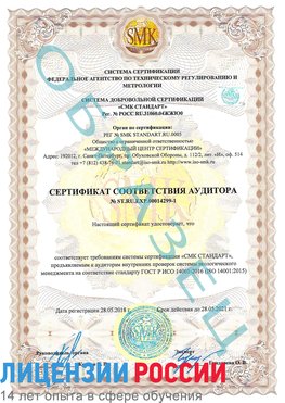 Образец сертификата соответствия аудитора №ST.RU.EXP.00014299-1 Бронницы Сертификат ISO 14001